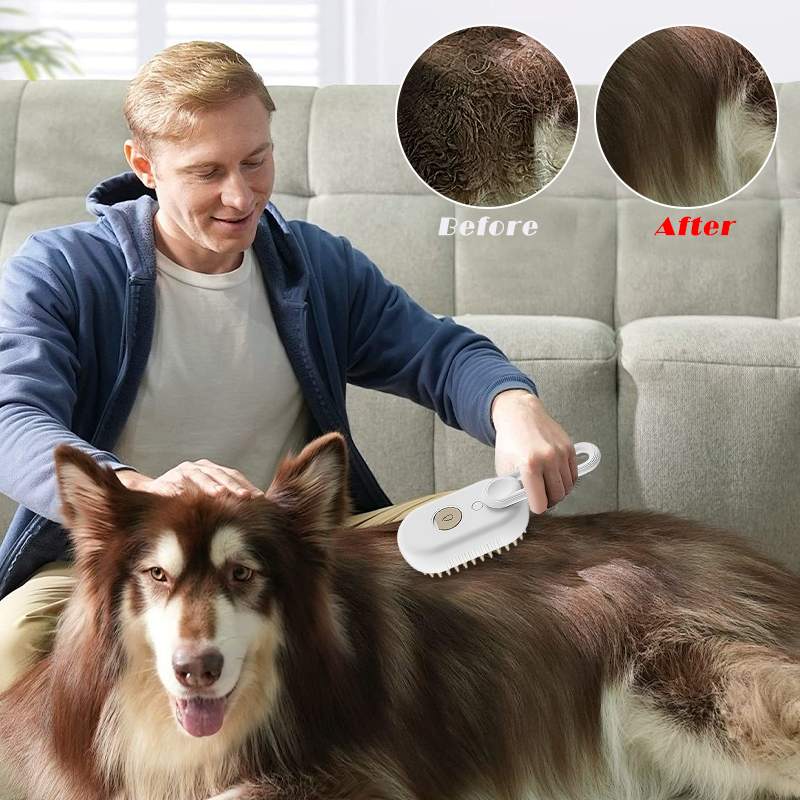 3 In 1 Steamy Cat/Dog Brush for Massage, Self Cleaning Steam Dog Brush, Multifunctional Cat Brushes for Grooming, Pet Hair Brush for Removing Tangled and Loose Hair